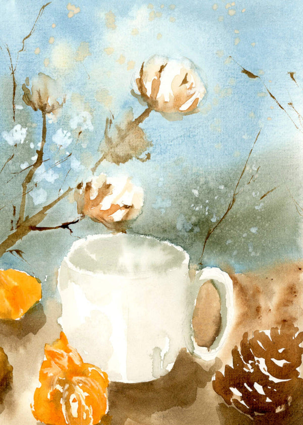 Quiet Autumn Morning - Digital Watercolour Print, Cosy Kitchen Wall Art