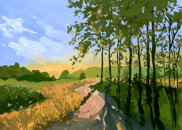 Summer Pathway – Digital Gouache Print, Countryside Wall Art