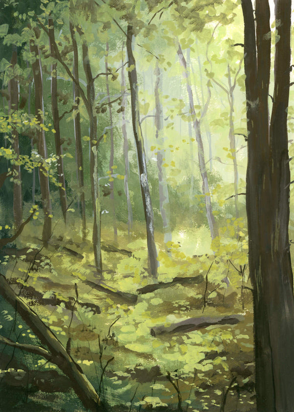 Forest Light – Digital Gouache Print, Woodland Wall Art
