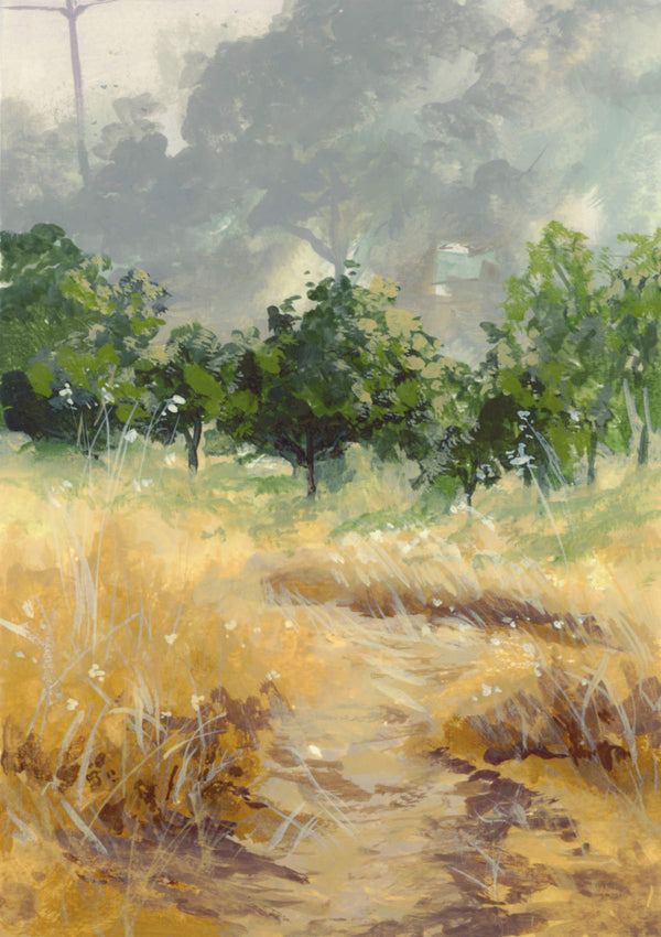 Wild Meadow Path – Digital Gouache Print, Nature Wall Art