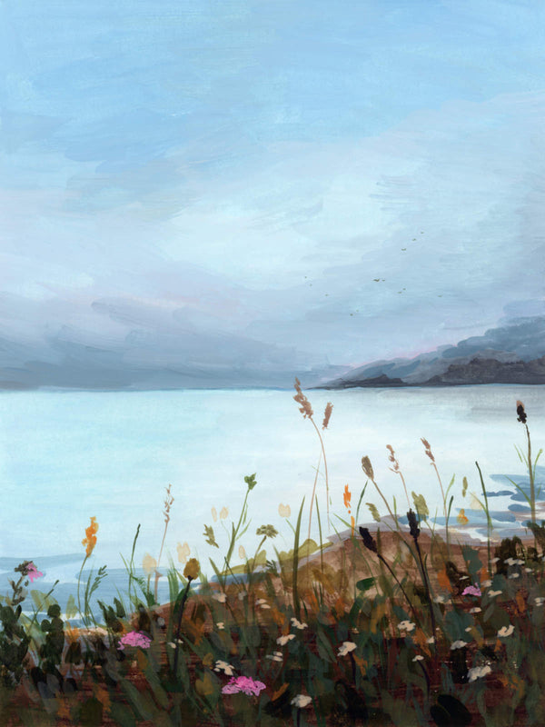 Wildflower Shore – Digital Gouache Print, Coastal Wall Art