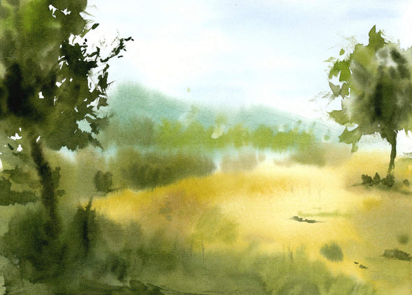 Quiet Meadow – Digital Watercolour Print, Countryside Wall Art
