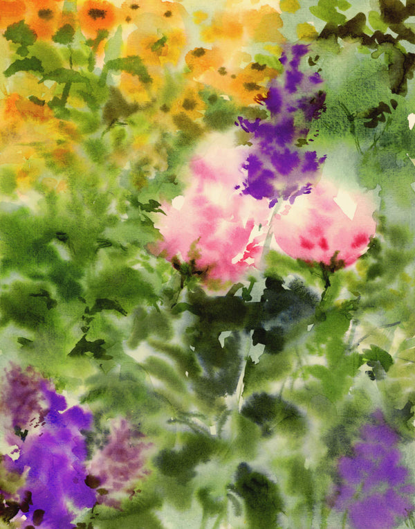 Wild Garden – Digital Watercolour Print, Abstract Floral Wall Art